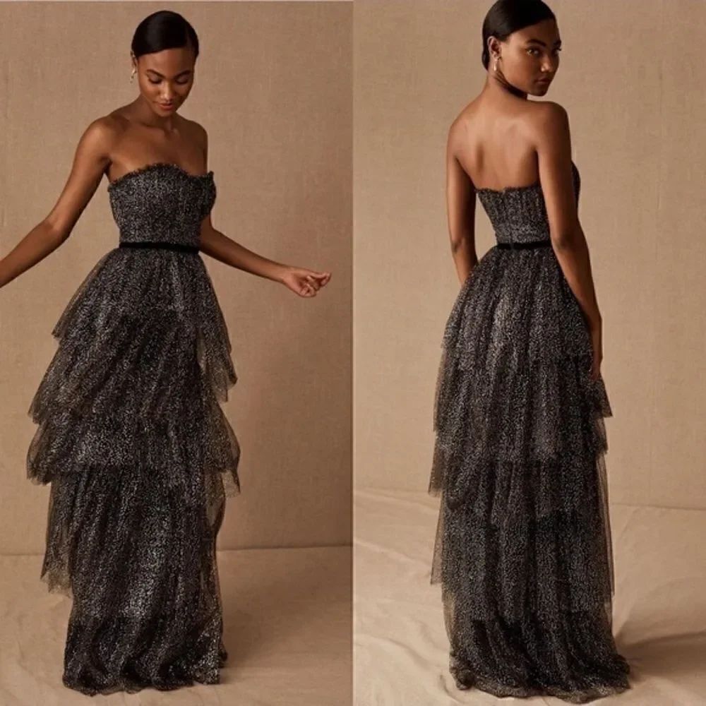 Marchesa Notte Ruffled Tiered Strapless Gown